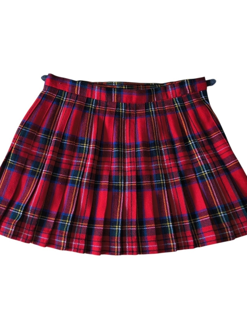 Vintage Red Tartan Plaid Wrap Mini Skirt with Buckle Straps